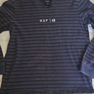 HUF Navy Striped Long Sleeve Shirt Size S